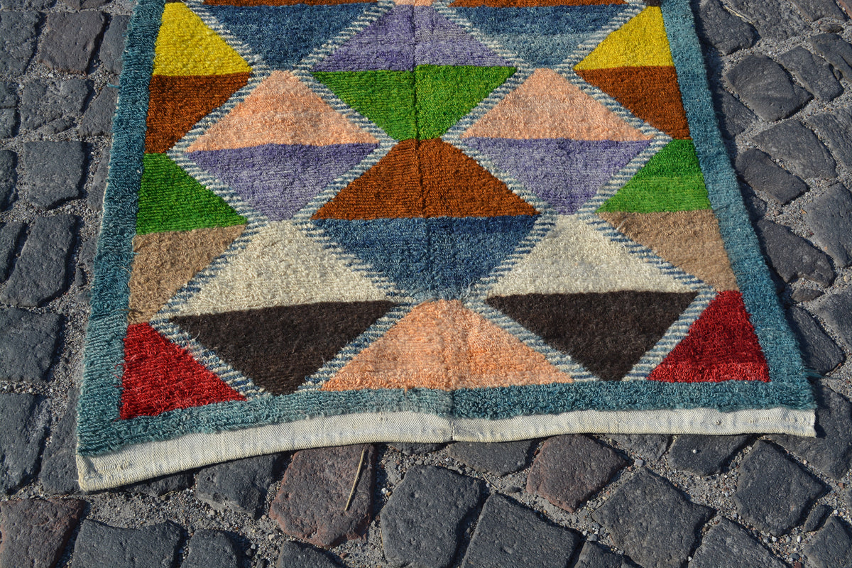 Rainbow Rugs, Oushak Turkish Rugs, Handmade Rug, Decorative Rug, Small Rug, Boho Rug, Kilim Rug, Vintage Pile Rug, 3.4X4.7 Ft AG795
