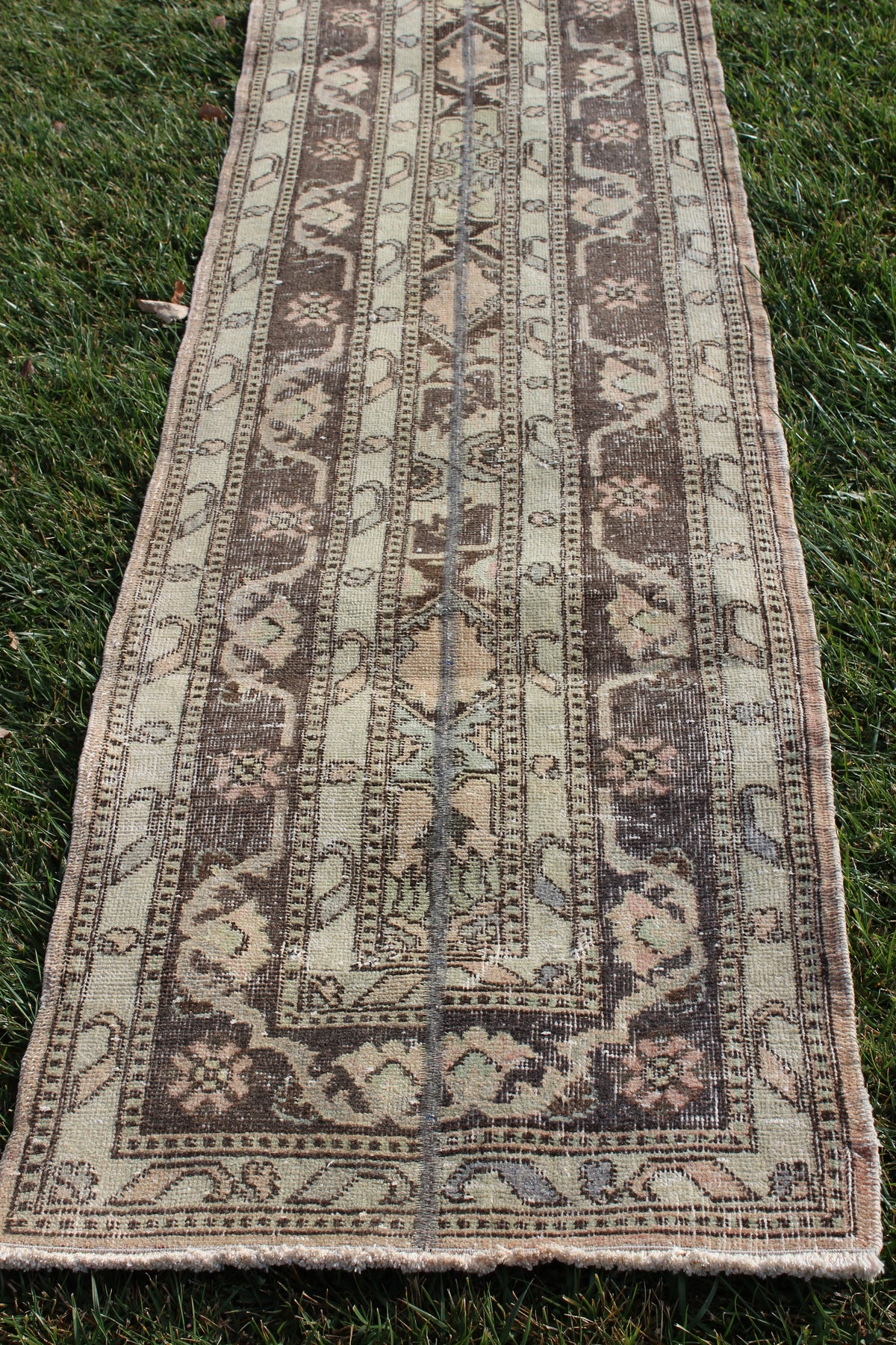 Oriental Rug, Turkish Floor Handmade Oushak Rugs, Anatolian Runner Boho Decorative Rug, 2.2X12.6 Feet  AG876