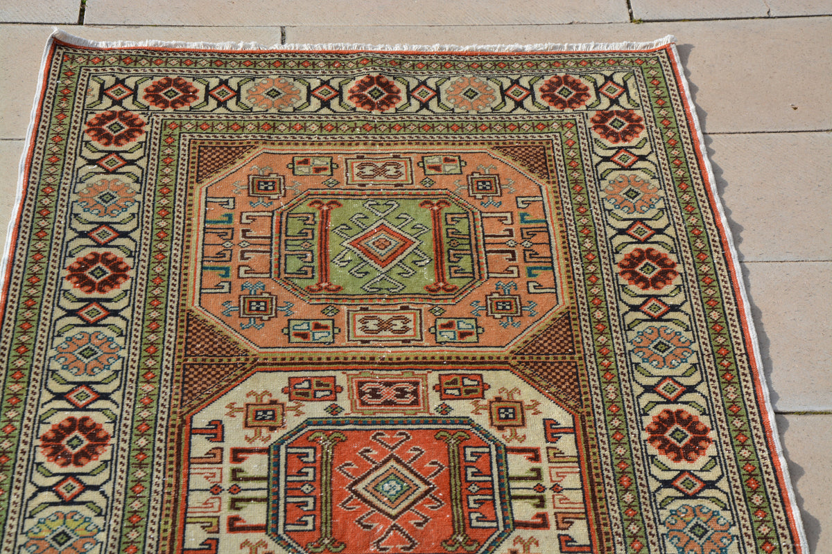 Vintage Rug, Green Turkish Carpet, Red Blue Turkish Rug, Turkish Carpet Dealers, Oriental Rugs Online Rug,           3.2 x 6.2 Feet AG1188