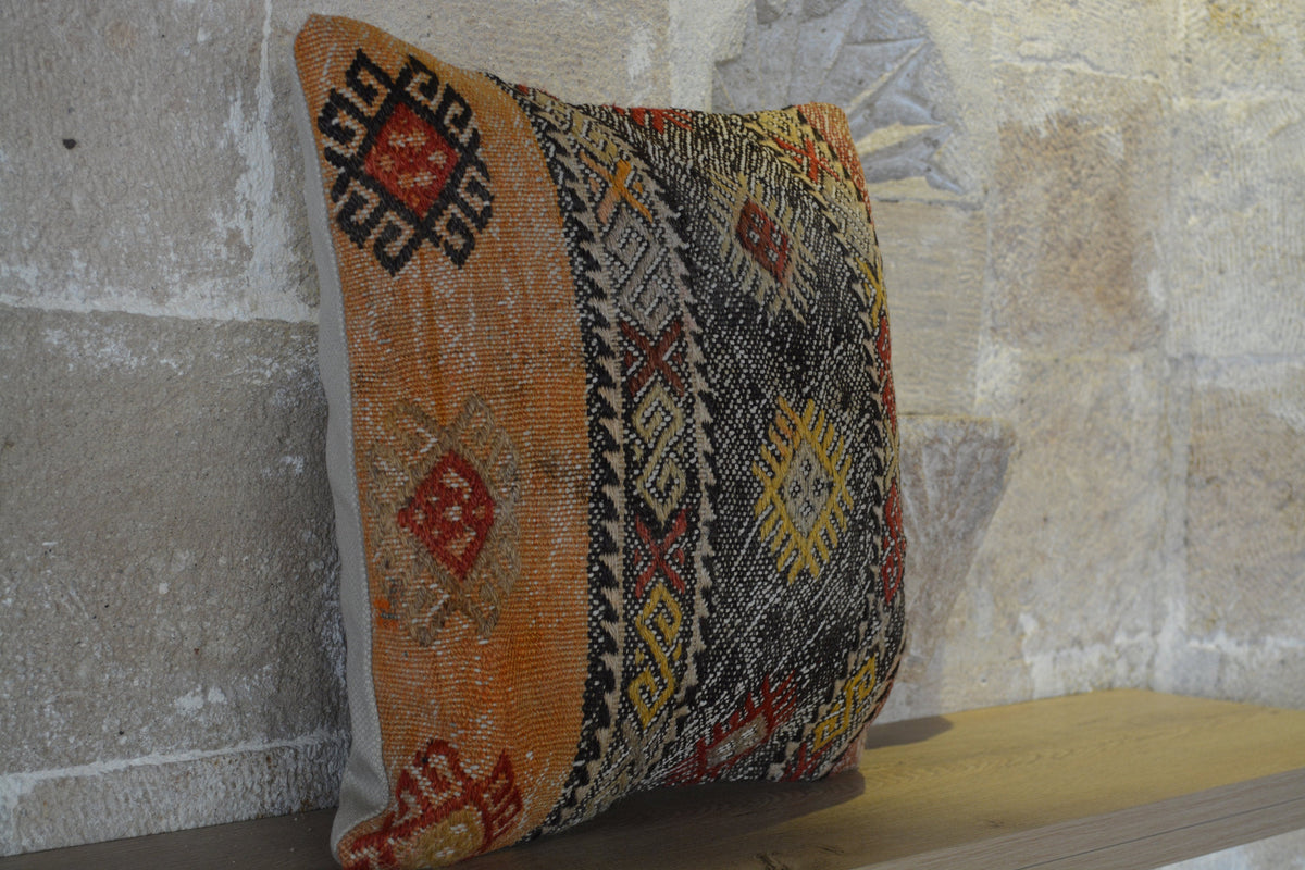 Kilim Pattern, Kilim Pillow Cases, Berber Cushion, Cushion Large, Blue Cushion, Kilim Pillowcase, Wool Cushion,       16”x16” - EA123