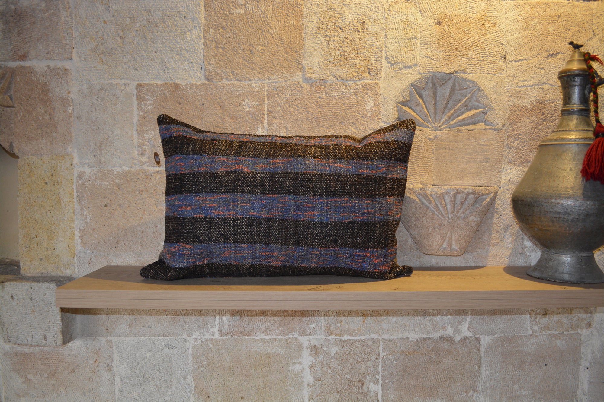 Black Cushion Decor Cushion, Cotton  16x24 Cushion, Berber Tribal Cushion, Moroccan  Blue Wool Cushion,              16”x24” - EA239