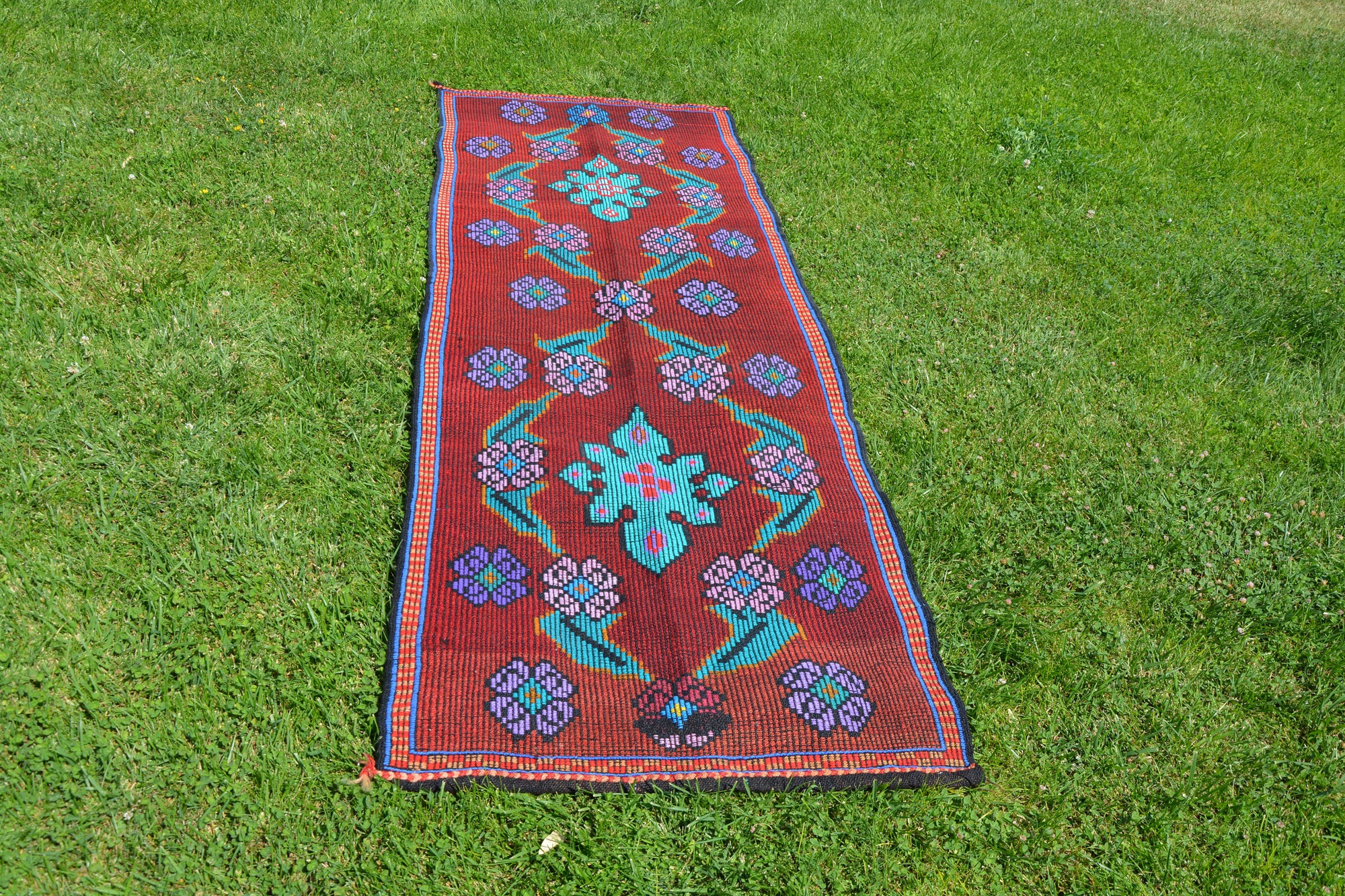 Floor Vintage Kilim Oriental Rug, Vintage Turkey Runner Rug, Bohemian Turkish Kilim Runner Rug, Berber Rug,       2.8 x 8.5 Feet AG1443