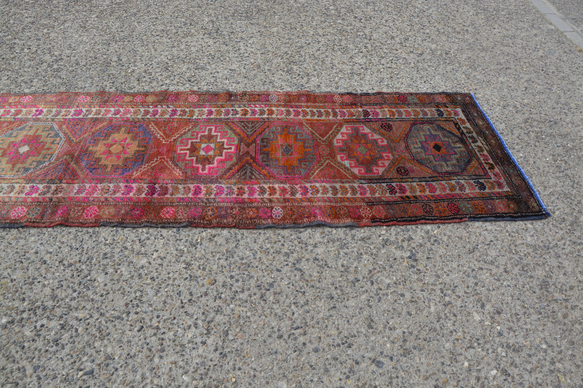 Pink Runner Rug Vintage, Vintage Oushak Anatolian Rug, Antique Rug Runner, Home Decor Runner, Rug Kilim Carpet,       11.6 x 2.8 Feet LQ423