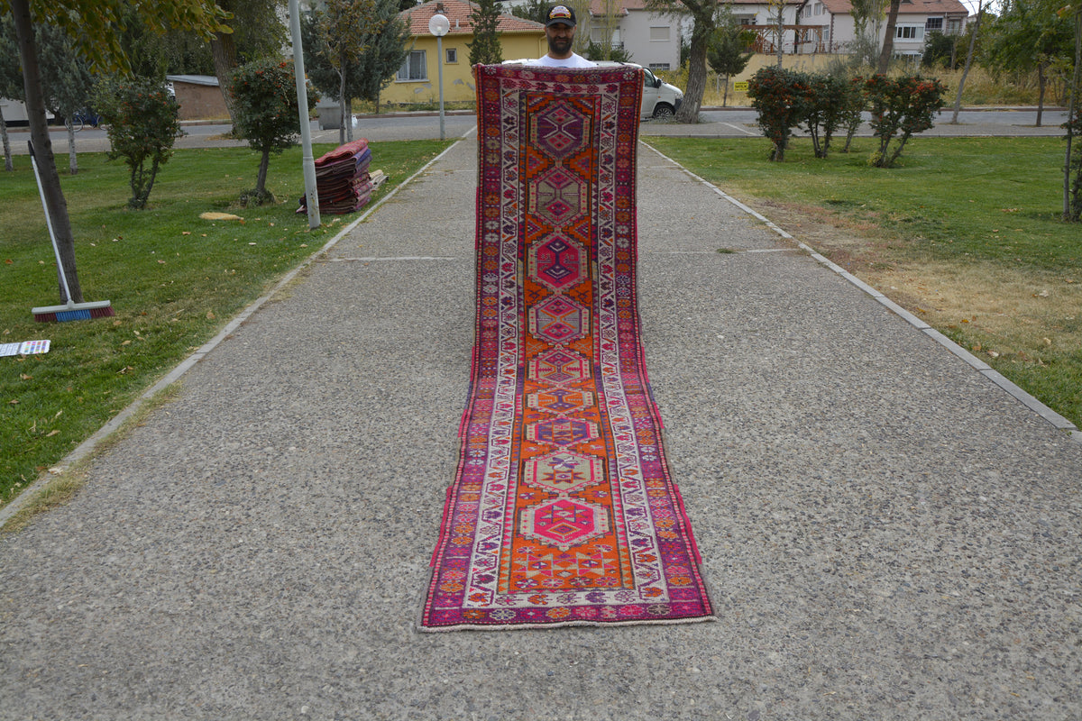 Turkish Bohemian Rug Runner, Turkish Antique Runner Rug, Oriental Turkish Runner Rugs, Turkish Runner, 12.4 x 2.7 Feet LQ417