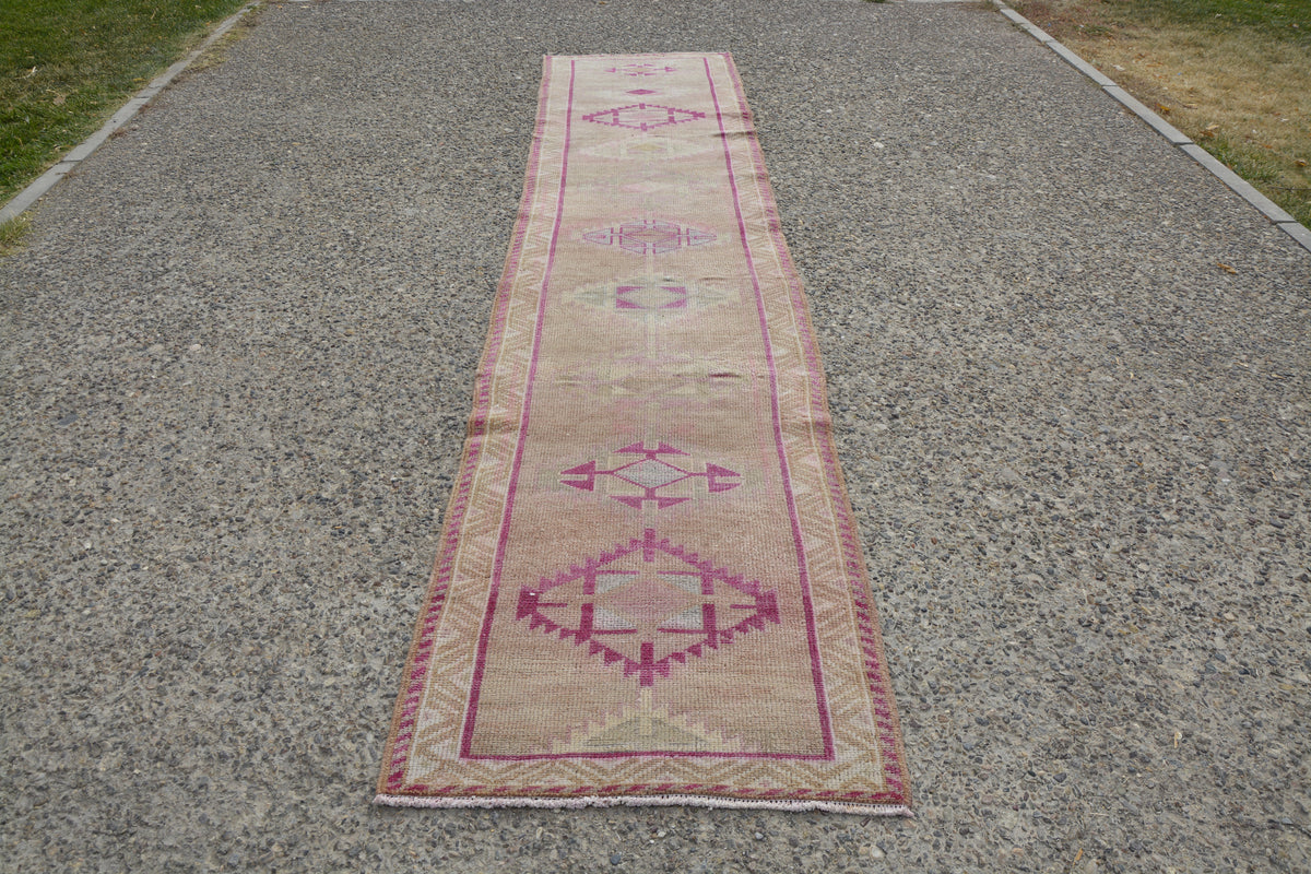 Pink Wide Runner  Hallway Rug Carpet,Pink Red Rug Carpet, Oriental Oushak Runner, Entryway Runner Rug,        12.5 x 2.7 Feet LQ424