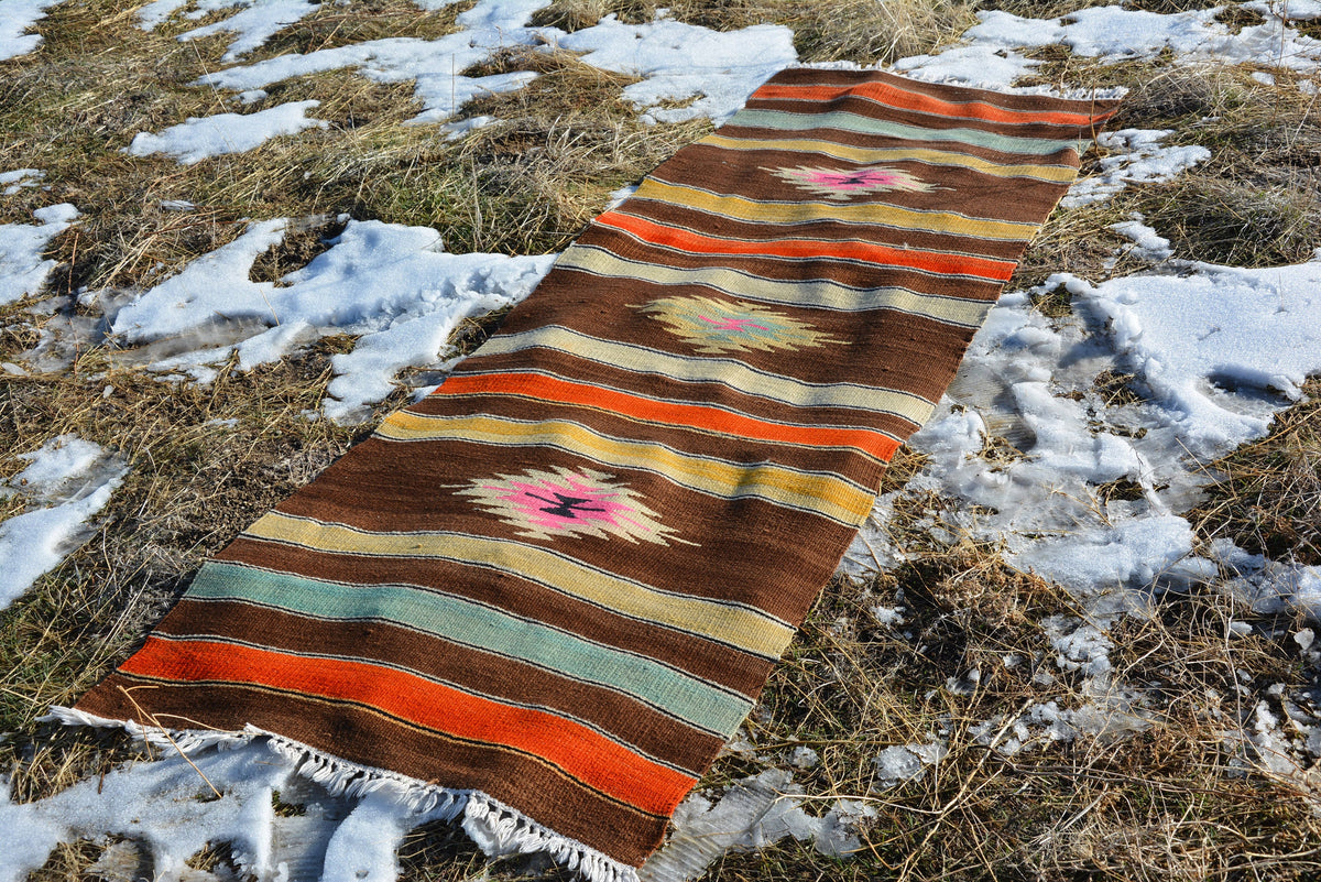 Turkish kilim, Vintage rug, Kilim Rug, multicolour rug, kelim, Turkish rug, Oriental rug, turkish runner, rug runner, 2.8X8.2 Feet AG141