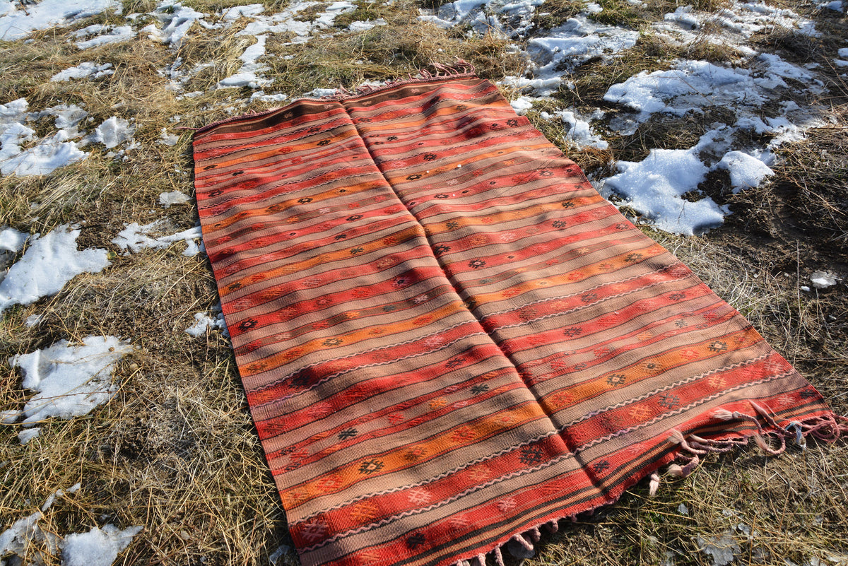 Striped Turkish Kilim Rug , Anatolian rug , Handwoven vintage kilim rug , Bohemian rug , boho  Navajo Rug , Vintage rug, 4.7x7.5 Feet AG132