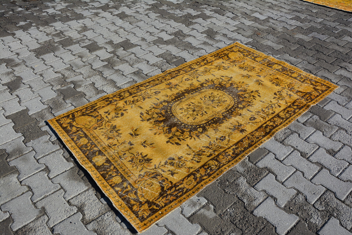 Yellow Turkish Carpet, Wool Rug, Decorative Rug, Traditional Rug, Handwoven Rug, Floor Rug, Overdyed Rugs,  6.7x3.7 Feet AG271