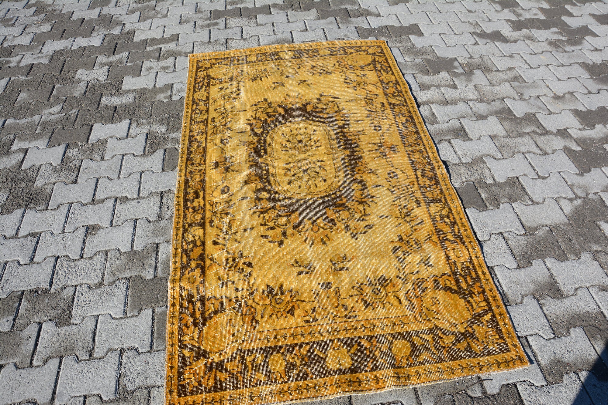 Yellow Turkish Carpet, Wool Rug, Decorative Rug, Traditional Rug, Handwoven Rug, Floor Rug, Overdyed Rugs,  6.7x3.7 Feet AG271
