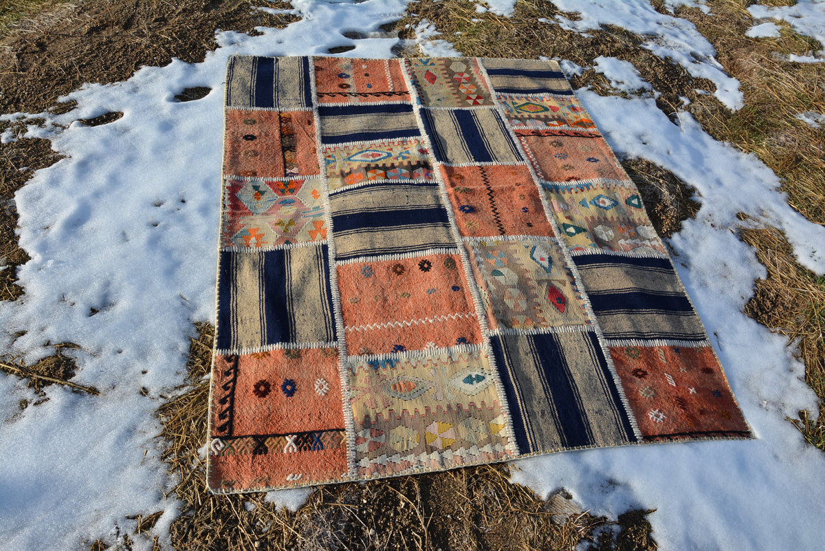 Patchwork kilim rug, turkish kilim, Oriental Rugs, Turkish Rug, Vintage Rug, Oriental Rug, Oushak Rug, Morrocan Rug,   6.2 x 4.8 Feet AG123