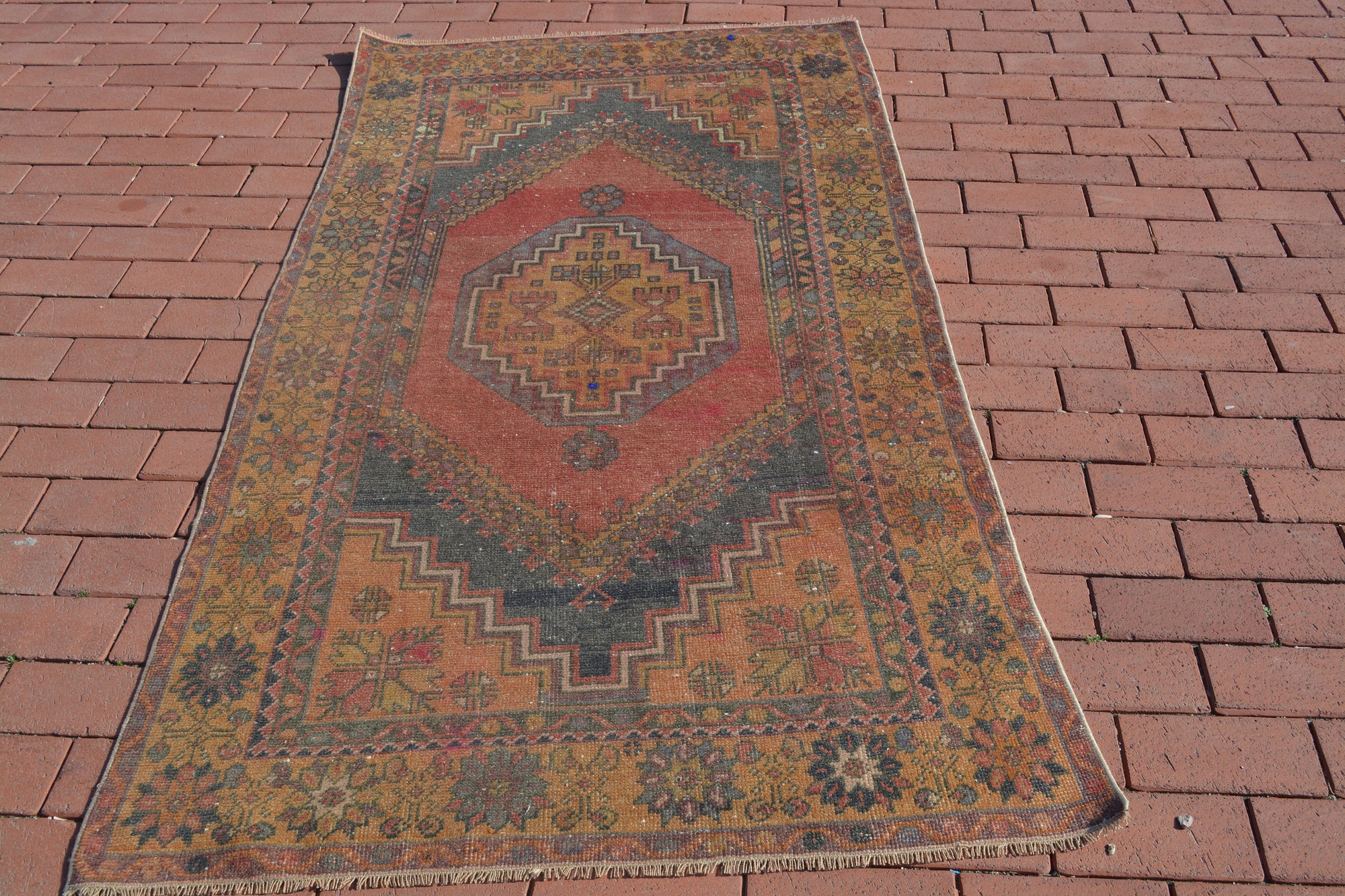 Oushak Rugs, Turkish Rug, Anatolian Rug, Vintage Rug, Handmade Rug, Oriental Rug, kitchen rug, Tribal rug, Over dyed rug, 3.3x6.4 Feet AG366
