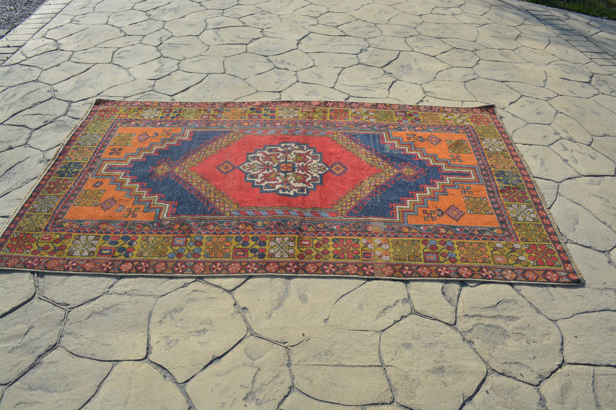 Turkish Rugs, Oushak Rugs, Area rug, Vintage Rugs, Handmade Rugs, Oriental Rug, Kitchen rug, Bohemian rug, Over dyed rug, 3.8x6.5 Feet AG387