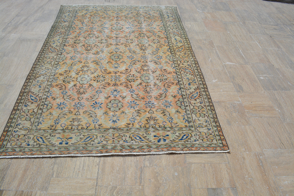 Turkish Beige Rug,  Orange Antique rug, Oushak Area Vintage Rugs, Turkish carpet, Large rug, Oriental rug, 5.7x9 Feet  AG447-A