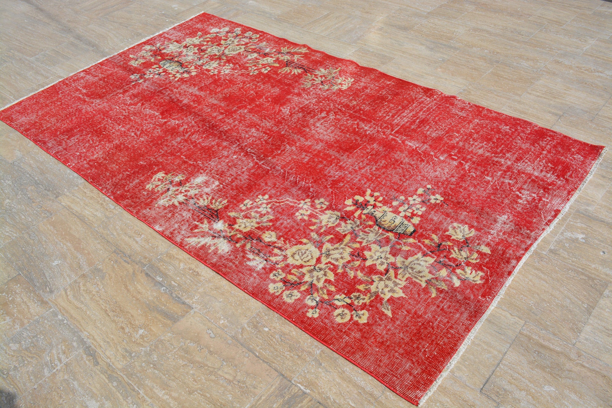 Turkish Rugs, Red rugs, Antique rug, Oushak Rug, Area rug, Vintage Rugs, Turkish carpet, Large rug, Over dyed rug, 4.8x8.3 Feet  AG468