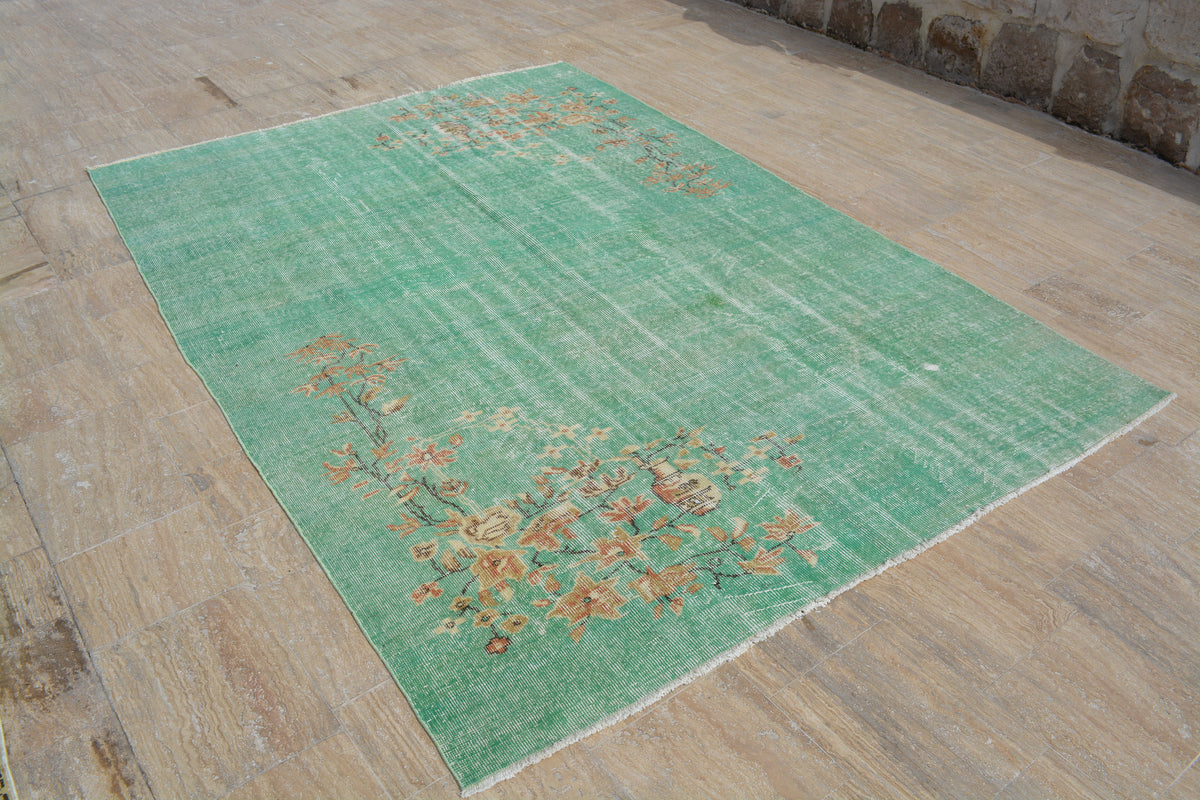 Turkish Rugs, Oriental Rug, Antique rug, Oushak Rug, Area rug, Vintage Rugs, Oushak runner rug, Green rug, Over dyed rug, 6.2x8.9 Feet AG441
