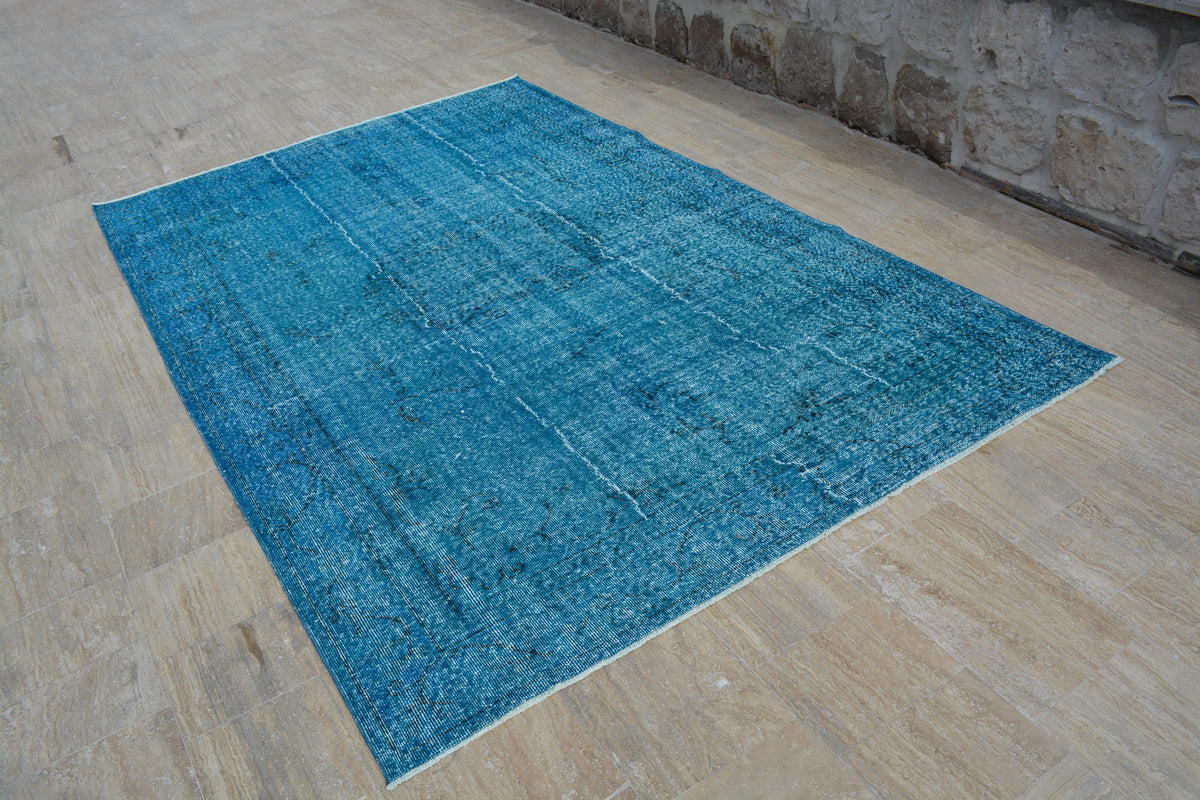 Turkish Rugs, Blue Rug, Antique rug, Oushak Rug, Area rug, Vintage Rugs, Turkish carpet, Large rug, Over dyed rug, 6.1x9.2 Feet AG446