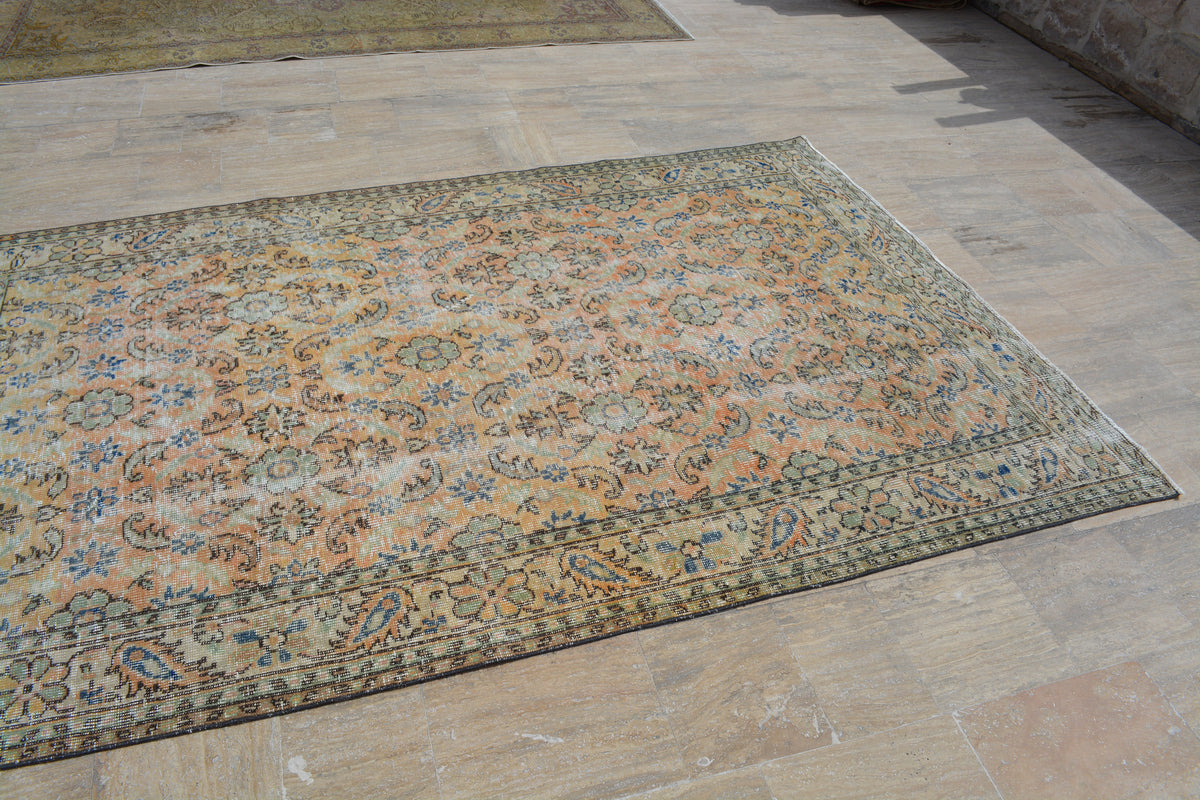 Turkish Beige Rug,  Orange Antique rug, Oushak Area Vintage Rugs, Turkish carpet, Large rug, Oriental rug, 5.7x9 Feet  AG447-A