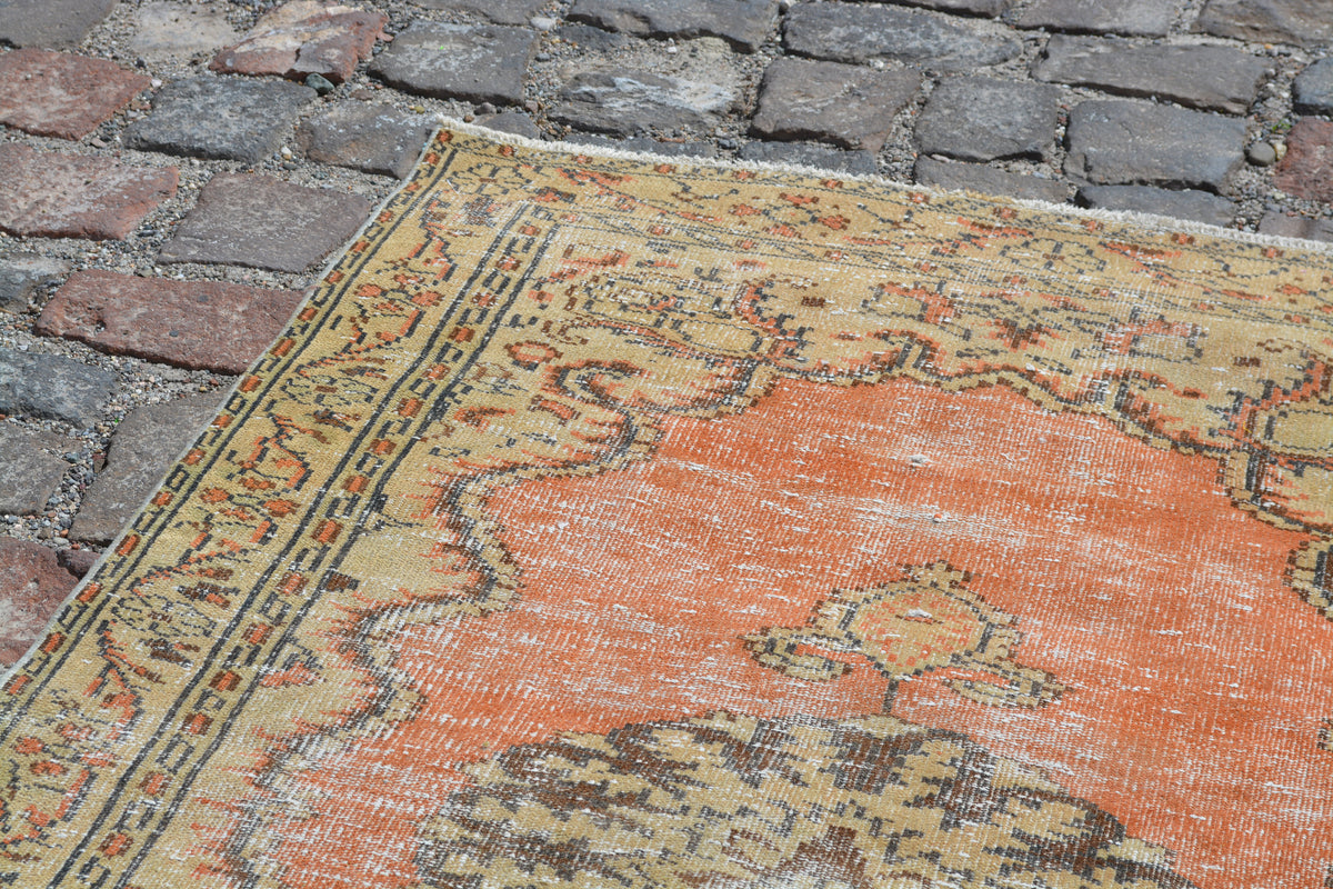 Turkish Rugs, Oriental rug, Oushak rug, Orange rug, Area rug, Vintage Rugs, Turkish carpet, medium size rug, Over dyed rug, 4.3x6.7 Ft AG585