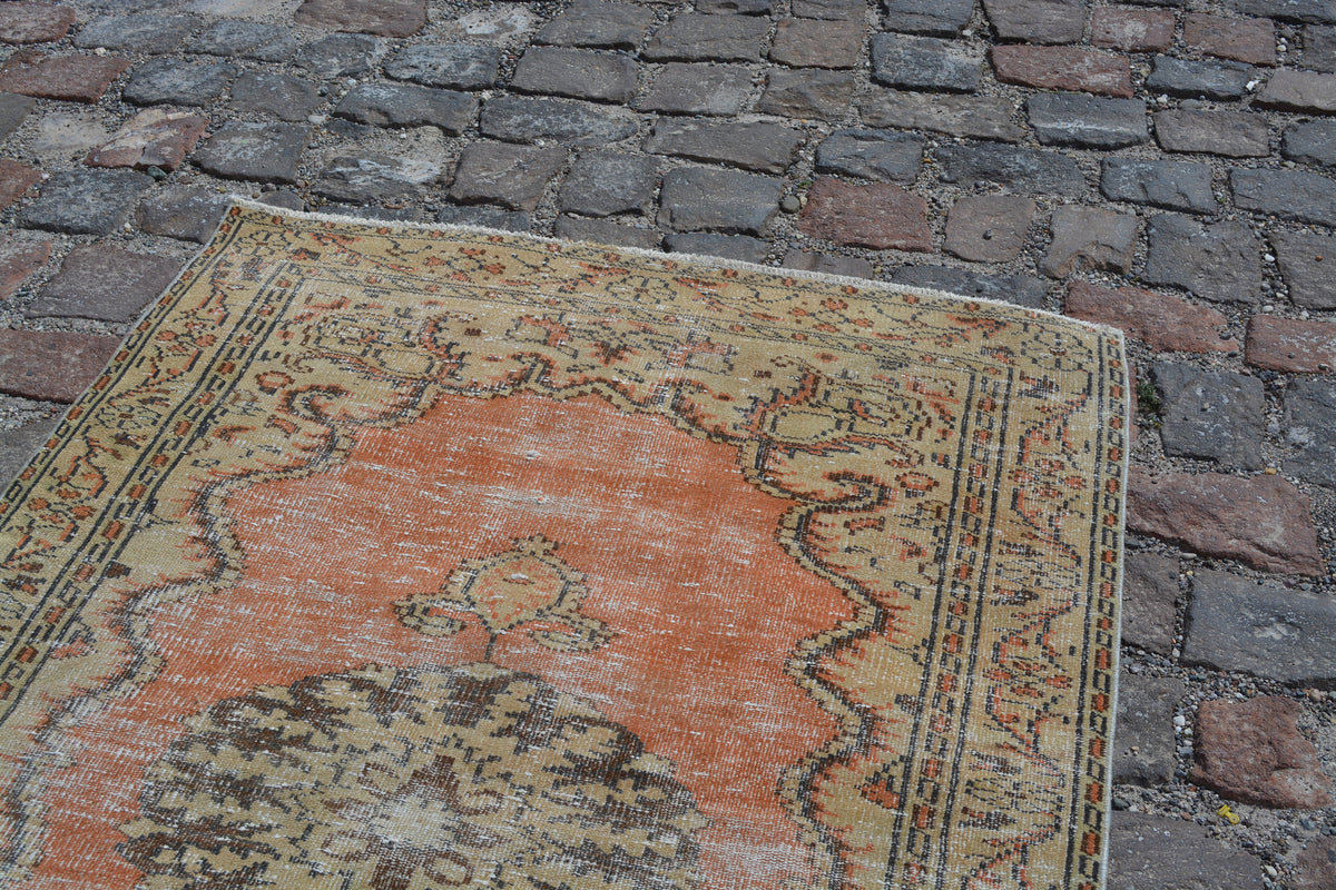 Turkish Rugs, Oriental rug, Oushak rug, Orange rug, Area rug, Vintage Rugs, Turkish carpet, medium size rug, Over dyed rug, 4.3x6.7 Ft AG585
