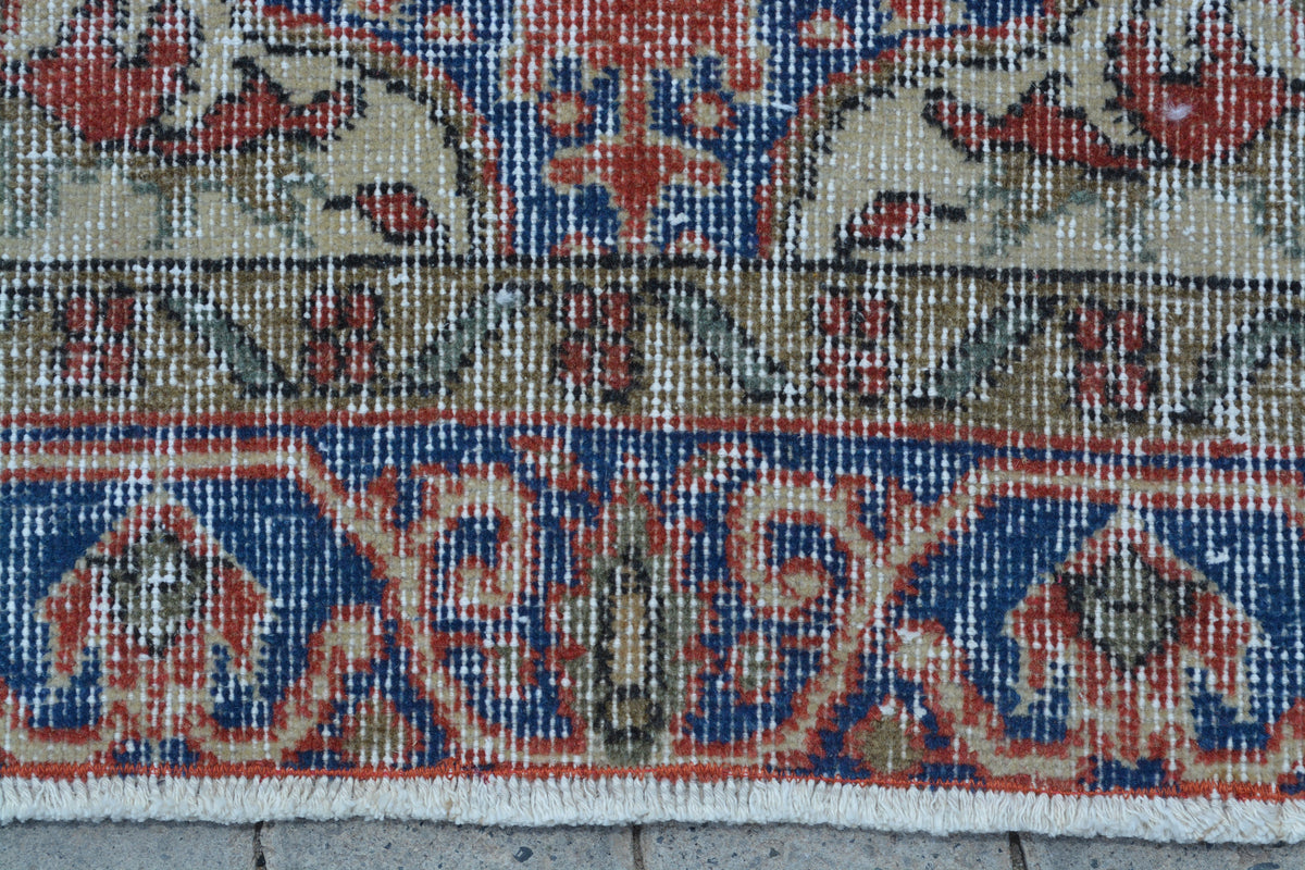 Mini Rug, 4 x 7 Feet Rugs, Turkish Wall Hanging, Handmade Rug Carpet, Red Blue Rug, Red Turkish Rug, Medallion  3x6 Rug, 3.5x6.3 Ft AG657