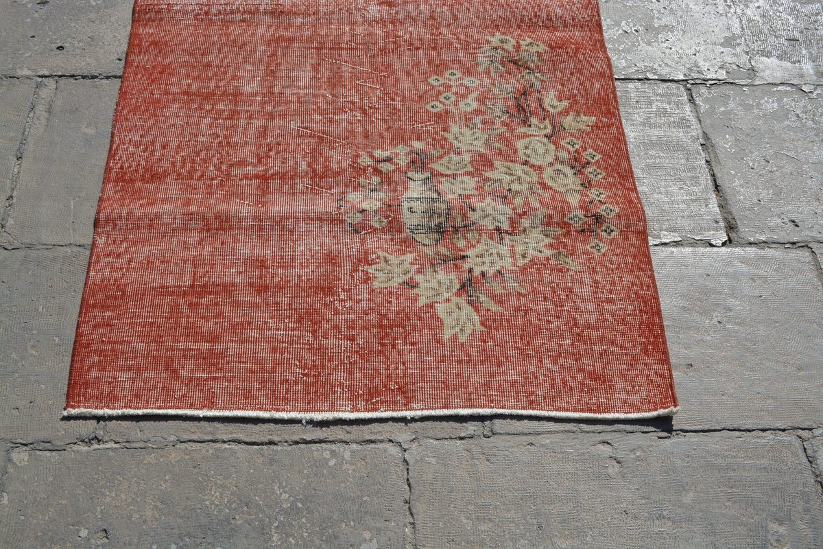 Vintage Rug, Oriental Rug, Floral Boho Rug,  Hand Knotted Red Rug, Tapestry  Turkish Rustic Rug, 3.5X6.6 Ft AG717