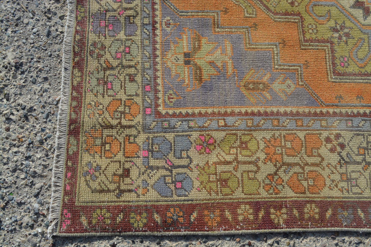 Vintage Rug, Turkish Rug, Blue Oushak Rug, Oushak Kilim Rug, Oriental Persian Rug,  4.2X8.1 Ft AG833