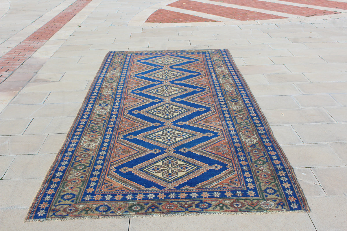 Turkey Rug, Blue Floor Pastel Modern Persian Bohemian Rugs, Distressed Oushak Turkish Rug,  5.3X10.4 Feet  AG869