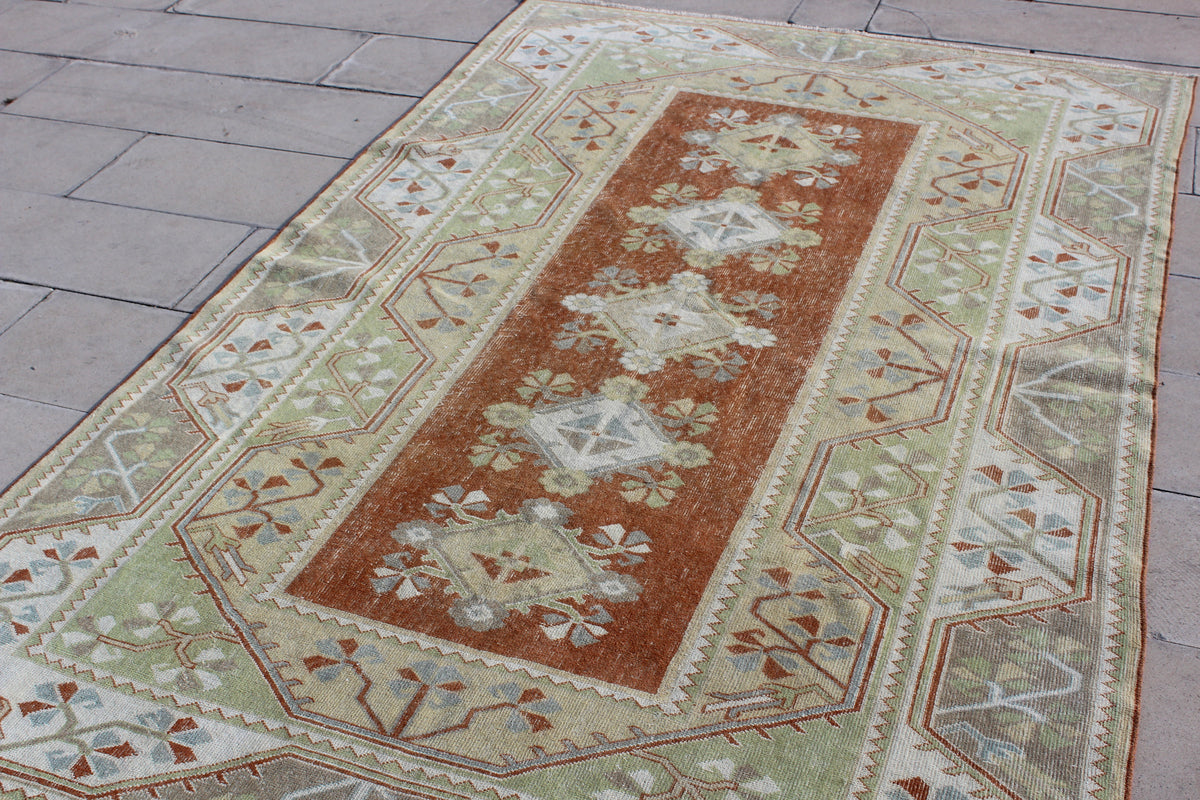 Vintage Rug, Vintage Carpet Muted Oriental Rug, Pastel Turkish Vintage Alfombra Tapis Rug,   5.1 x 8.2 Feet  AG885