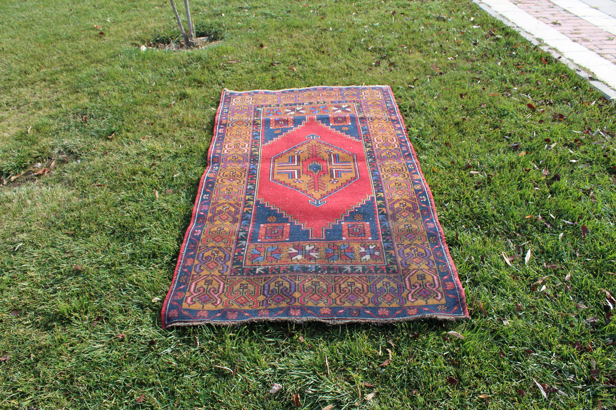 Vintage Rug, Turkish Hand knotted Nursery Rug, Oushak Vintage Hallway  Muted Oushak  Rug, 3.4 x 6.4 Feet  AG892