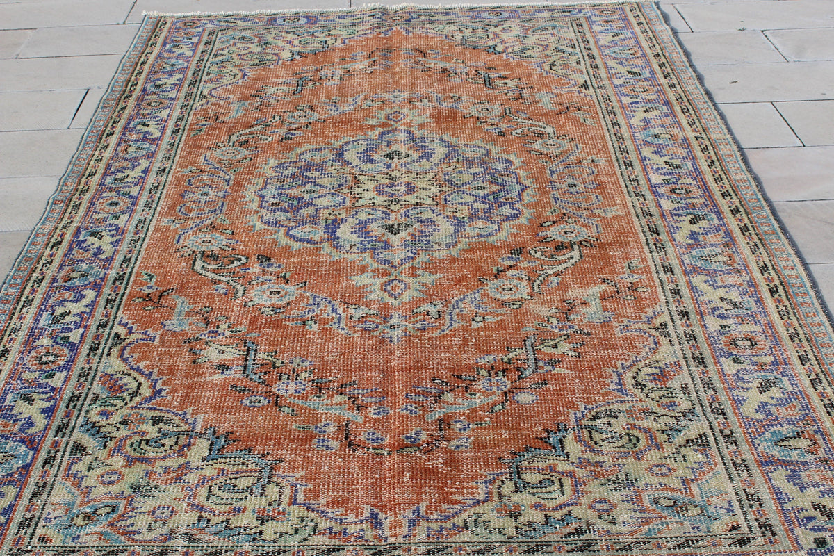 Turkey Rug, Turkish Colorful  Wool Area Rectangle Rug, Red Persian Bathroom Indoor Rug,  5.9 x 9.2  Feet AG931