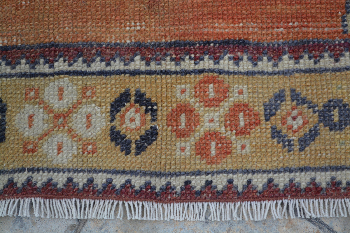 Vintage Rug, 4 X 8 Embroidered Turkish Blue Antique Oriental Area Rug , Oushak  Decorative Rug,   4.2 x 7.8  Feet AG977