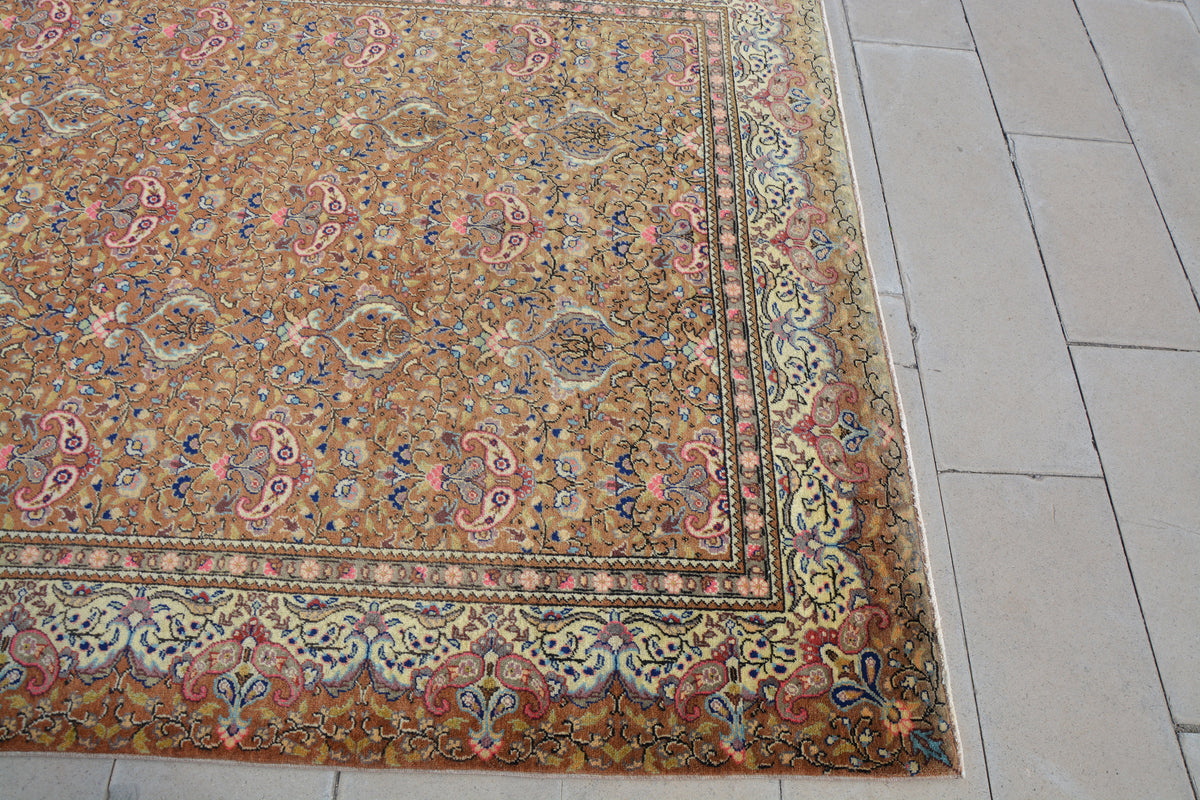 Turkey Rug, Floral Turkish Rug, Oriental Rug Carpet, Bordered Rug, Vintage Rug 6x9,  Turkish Brown  Rug,         6.3 x 9.5  Feet AG1017