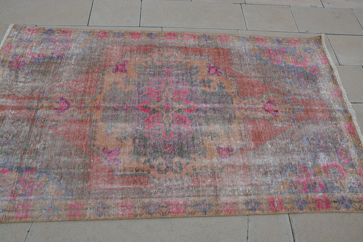 Pink Turkish Carpets for Sale, Turkish Oushak Rug, Antique Turkish Carpets, Handmade Kilim Rug, Handmade Area Rugs,   3.9 x 6.8  Feet AG1097