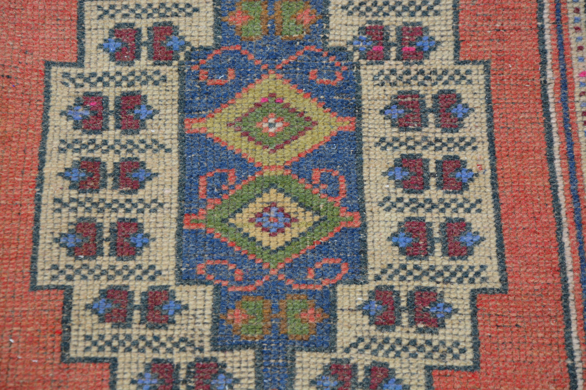 Oushak Rug, Soft Colour Oushak Rug,  Red and Blue Rug, Turkish Rug, Area Rug, Living Room Rug, Small Rug, Boho Rug,    1.7 x 3.8 Feet AG1129