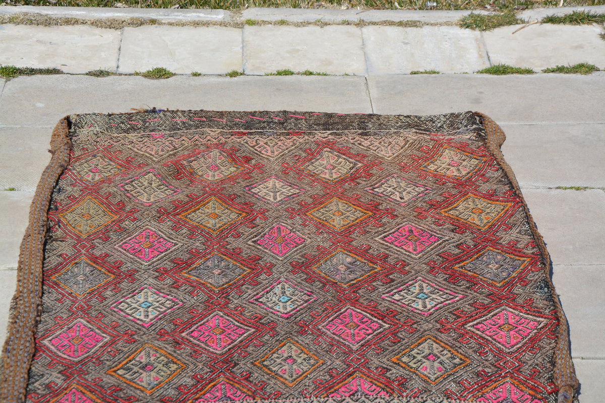 Handwoven Kilim Sack, Turkish Sack Bag, Kilim Sack, Tribal Kilim, Kilim Floor Pillow, Handwoven Sack,              3.2 x 4.9 Feet AG1174