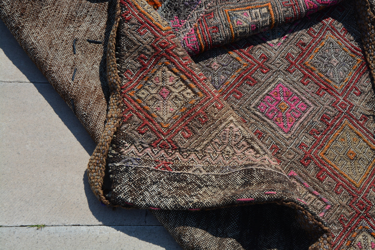 Handwoven Kilim Sack, Turkish Sack Bag, Kilim Sack, Tribal Kilim, Kilim Floor Pillow, Handwoven Sack,              3.2 x 4.9 Feet AG1174