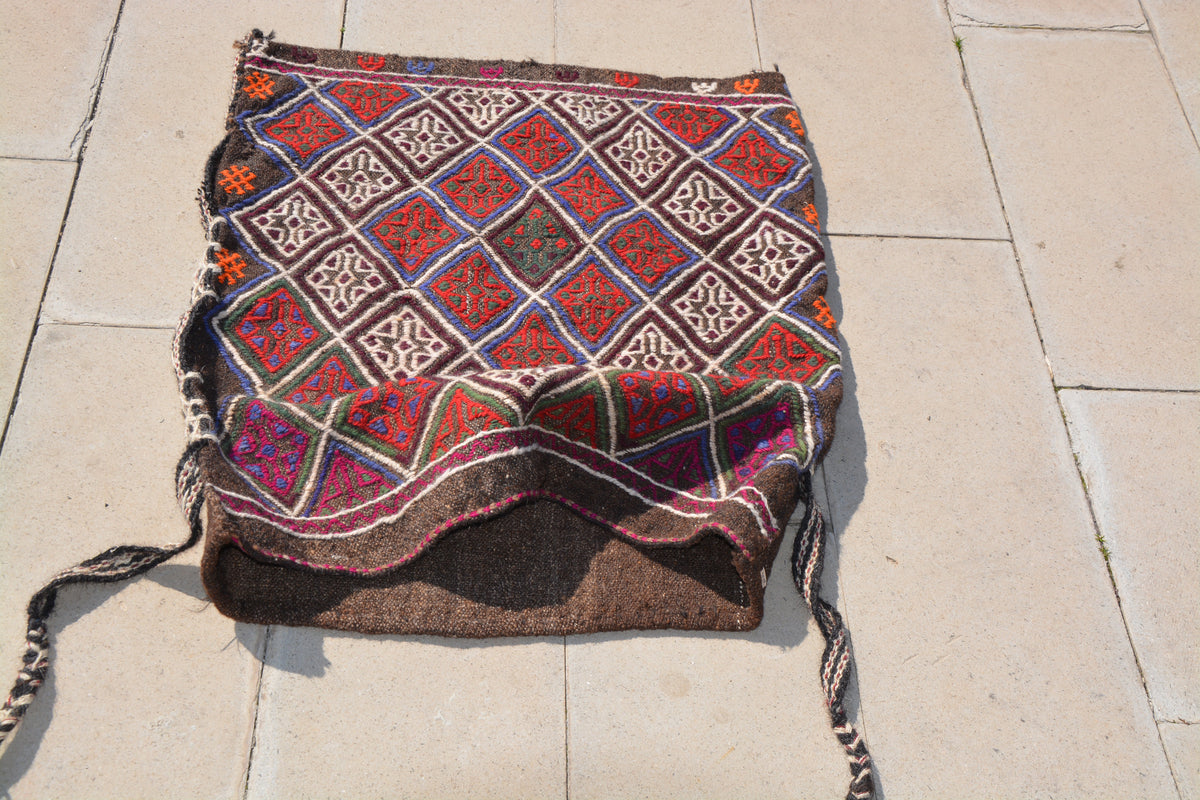 Handwoven Bohemian Sack Bag, Kilim Sacks, Anatolian Kilim, Sack Bag Kilim, Kilim Grain Storage,                 2.4 x 2.9 Feet AG1194