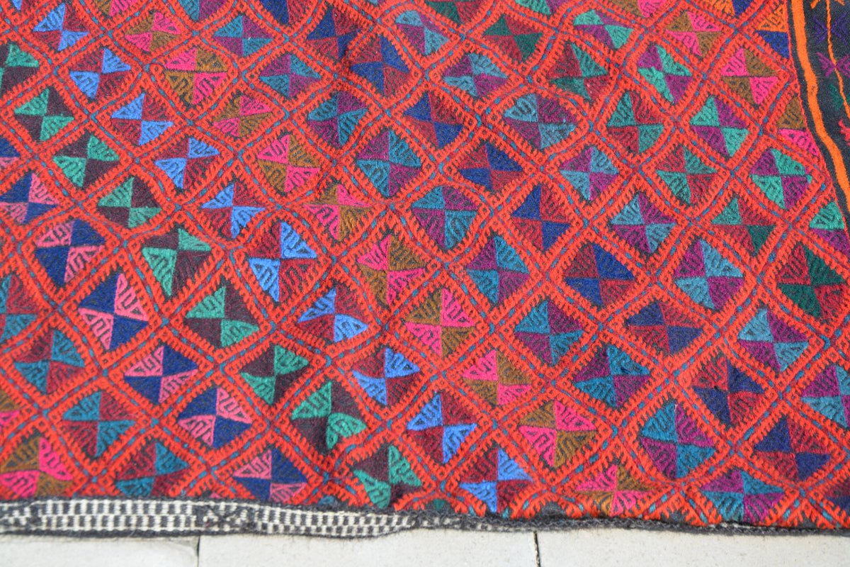 Antique Kilim Sack, Handwoven Sack, Bohemian Kilim, Vintage Kilim, Embroidered Bag,                    3.1 x 4.4 Feet AG1201