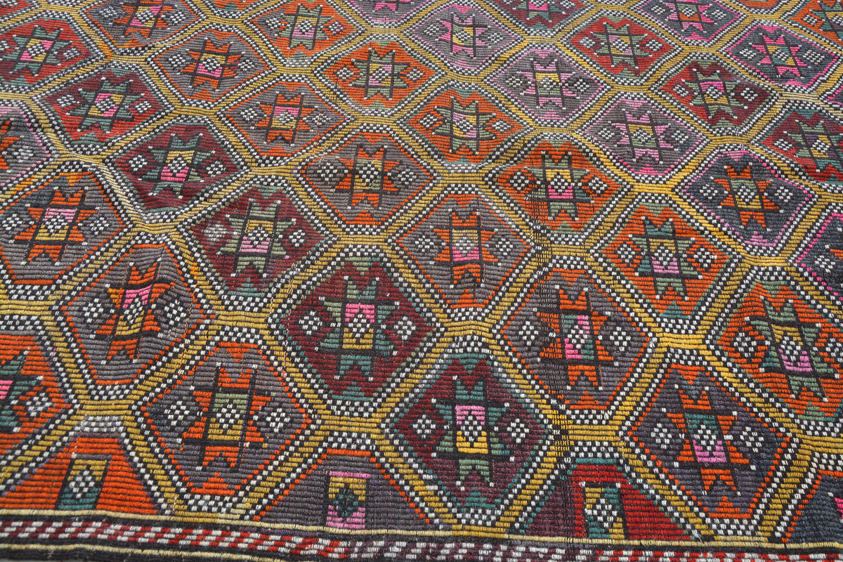 6x10 Rug, Low Pile Rug, Wool Carpet, Turkish Rug 6x10, Vintage Oriental Rug, Floor Rug Carpet, Colorful Oushak Rug,    6.2 x 9.8 Feet AG1247