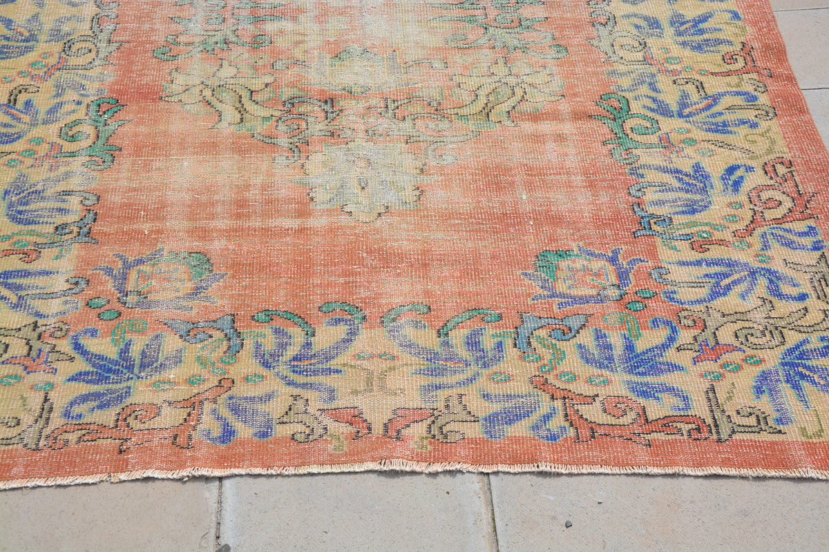 Red Anatolian Rug, Faded Turkish Rug, Turkish Carpet Designs, Turkish Tribal Rugs, Traditional Area Rugs,          6.8 x 9.1  Feet AG1018