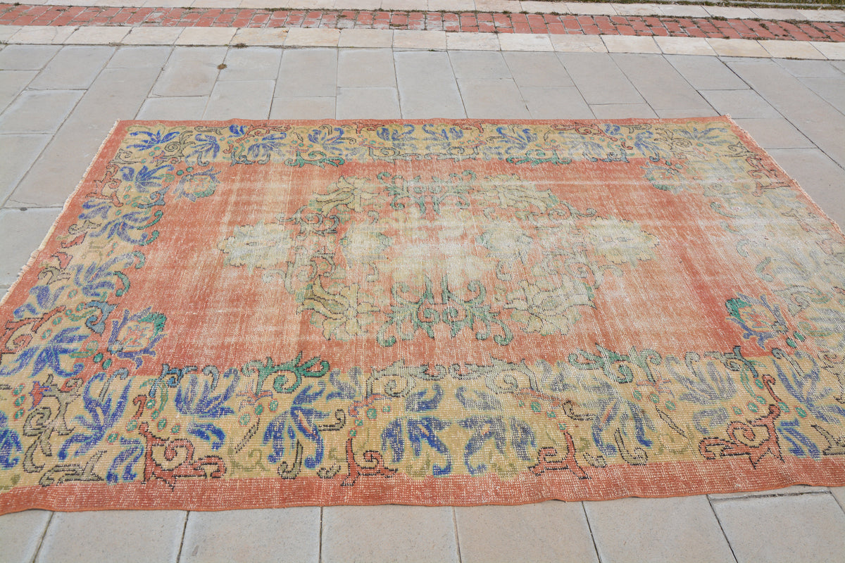 Red Anatolian Rug, Faded Turkish Rug, Turkish Carpet Designs, Turkish Tribal Rugs, Traditional Area Rugs,          6.8 x 9.1  Feet AG1018