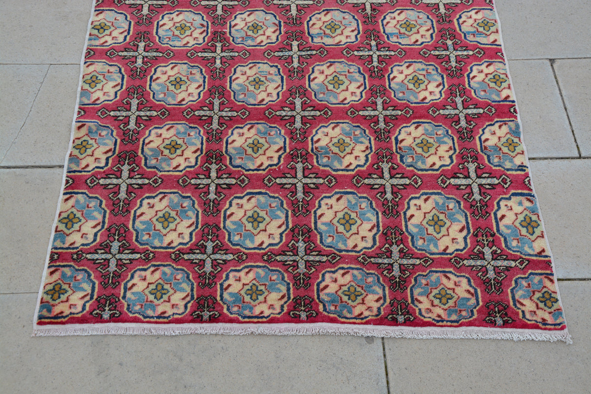 Pink Turkish Rug, Red Area Rugs, Navajo Rug, Cool Rugs, Turkish Oriental Rugs, Geometric Rug,              3.4 x 6.1  Feet AG1037