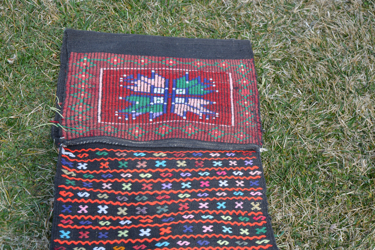 Kilim Saddle Bag, Vintage Bag, Turkish Saddle Bag, Turkish Wool Kilim Bag, Turkish Carpet, Handmade Bag,     1.3 x 4.4 Feet AG1152