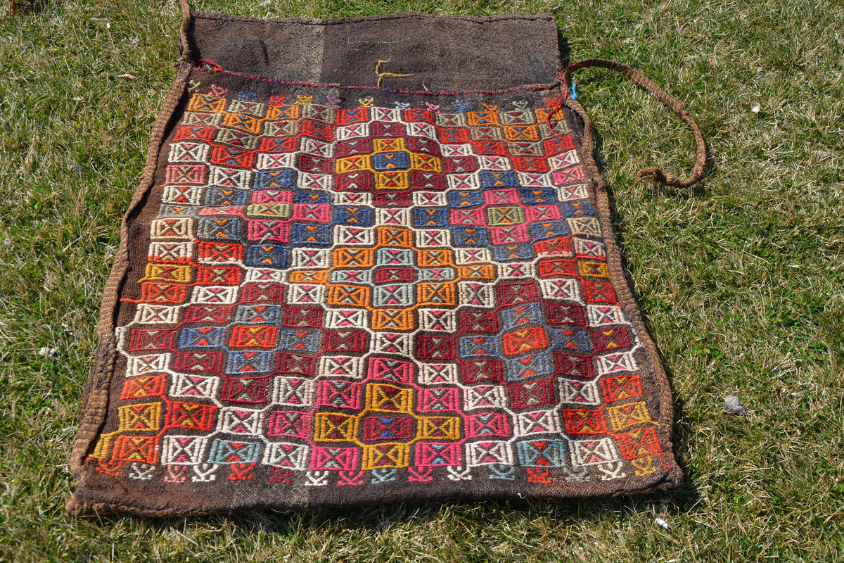 Turkish Kilim Storage Bag, Nomadic Sack, Handmade Kilim Sack, Turkish Kilim Rug, Turkish Chuval,        3.2 x 4.7 Feet AG1165