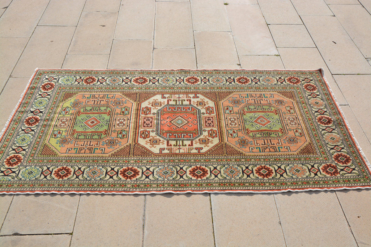 Vintage Rug, Green Turkish Carpet, Red Blue Turkish Rug, Turkish Carpet Dealers, Oriental Rugs Online Rug,           3.2 x 6.2 Feet AG1188