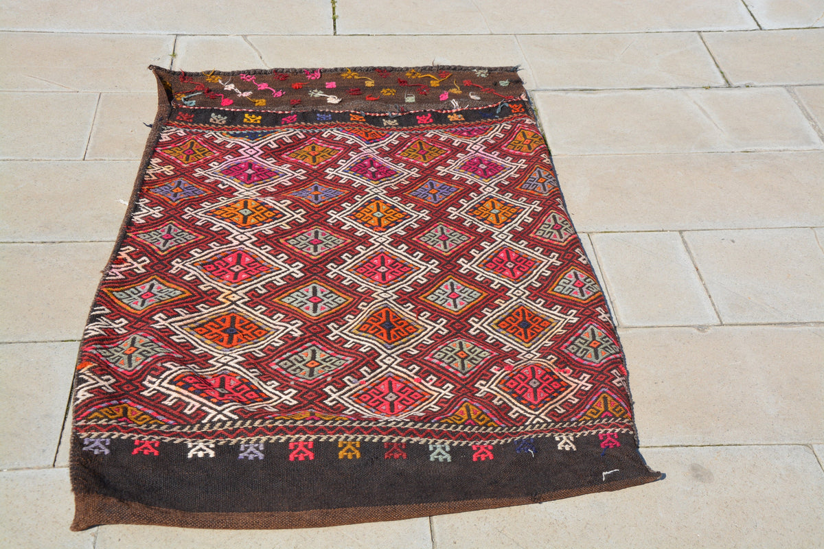 Handwoven Kilim, Kilim Floor Sack, Kilim Pillow, Wheat Rug Bag, Kilim Rug Bag, Tribal Kilim Sack               3.1 x 4.7 Feet AG1193