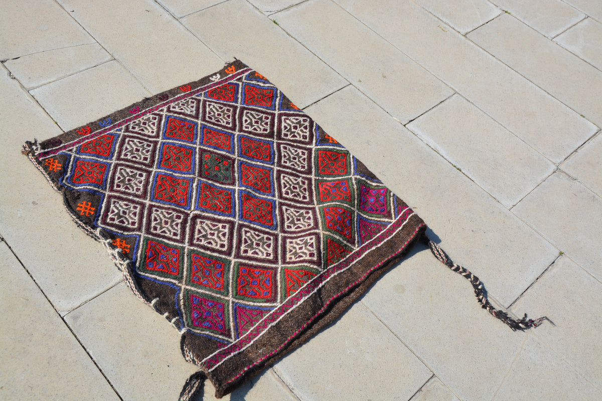 Handwoven Bohemian Sack Bag, Kilim Sacks, Anatolian Kilim, Sack Bag Kilim, Kilim Grain Storage,                 2.4 x 2.9 Feet AG1194