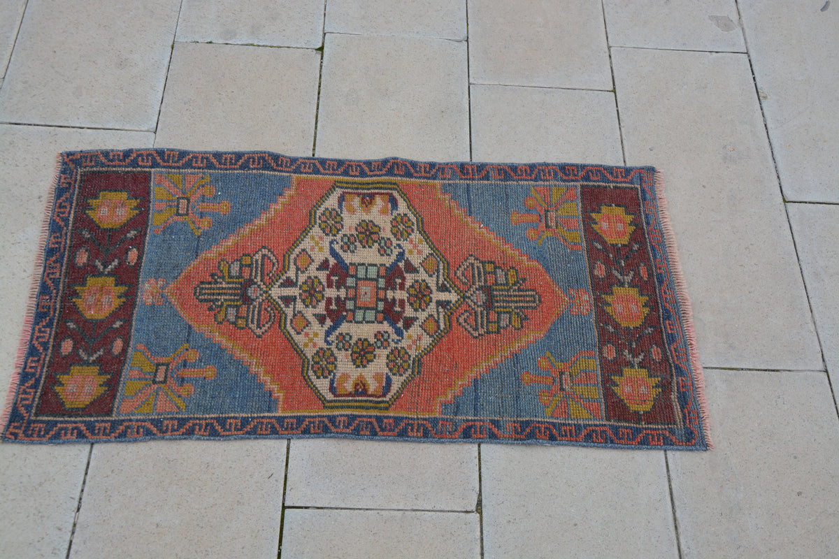 Bath Oushak Kilim Rug, Aztec Rug, Turkish Carpet, Moroccan Rug, Blue Rug, Handknotted Rug,                       1.8 x 3.6 Feet AG1204