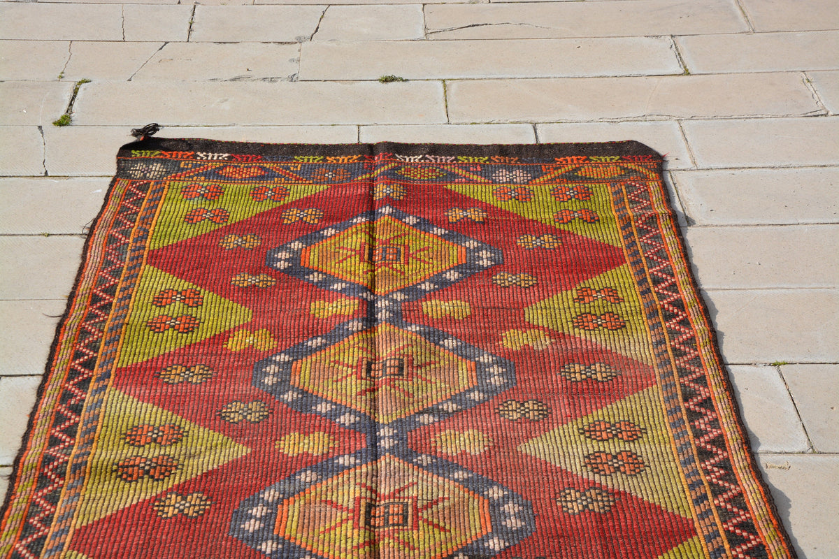 Turkish Kilim Rug, Handmade Carpet, Design Rugs, Tunisian Rug, Handwoven Rug Carpet, Indoor Rug, Rugs 5x10,        4.5 x 9.3 Feet AG1246