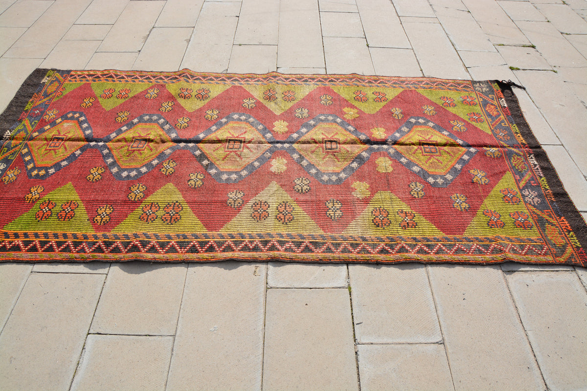 Turkish Kilim Rug, Handmade Carpet, Design Rugs, Tunisian Rug, Handwoven Rug Carpet, Indoor Rug, Rugs 5x10,        4.5 x 9.3 Feet AG1246